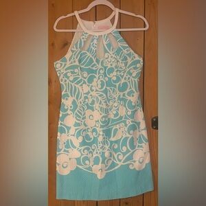 Lilly Pulitzer Blue & White Shift Dress with Pink Tag 100% Cotton